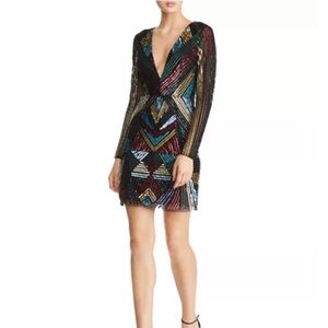 Aidan by Aidan Mattox Geometric Sequin Long Sleeve Cocktail Dress Sz 4